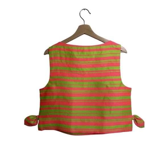 Trina Turk Cayley Pink & Chartreuse Striped Bow Top NWT Size 10 - Picture 2 of 5
